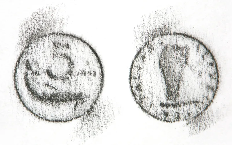 Pencil rubbing of two coins, an example of frottage