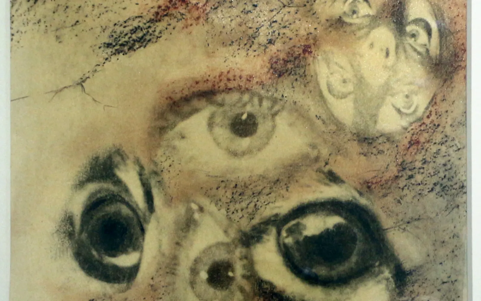 Decalcomanía sobre papel de Jindřich Štyrský, 1936, con formas oscuras y ramificadas obtenidas al prensar la pintura